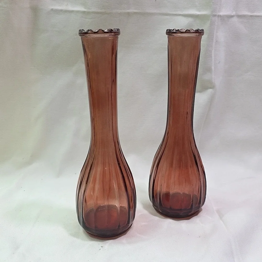 Vintage Jeannette Glass Pink Bud Vase Set Of 2 In Package